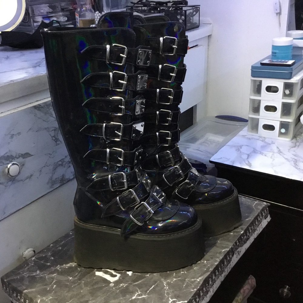 Demonia Hologram Knee High Platform Boots - image 2